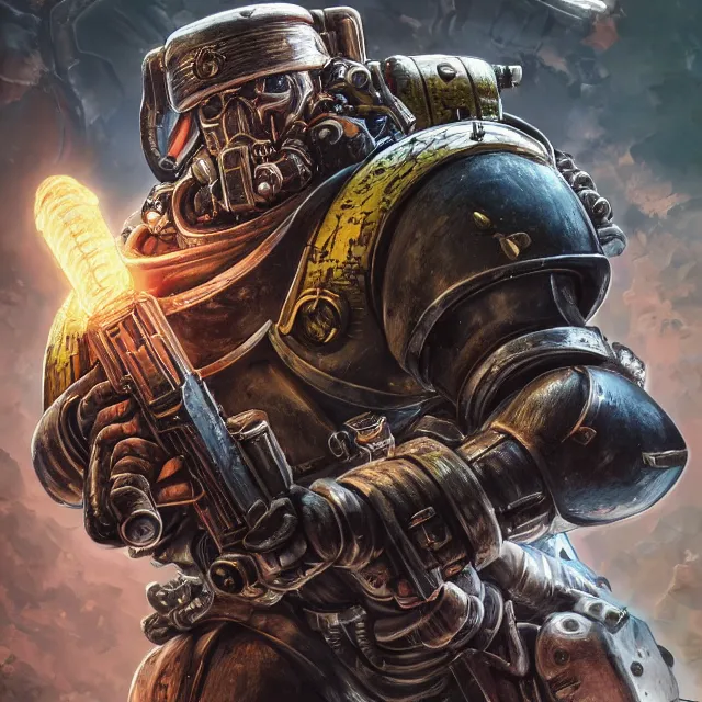 Image similar to a portrait of a space marine from warhammer 4 0 k, an ultrafine hyperdetailed illustration by kim jung gi, irakli nadar, intricate linework, bright colors, octopath traveler, final fantasy, unreal engine 5 highly rendered, global illumination, radiant light, detailed and intricate environment