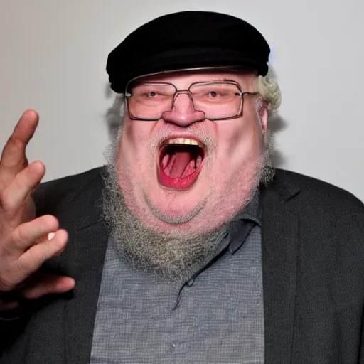 Image similar to george rr martin screaming at computer