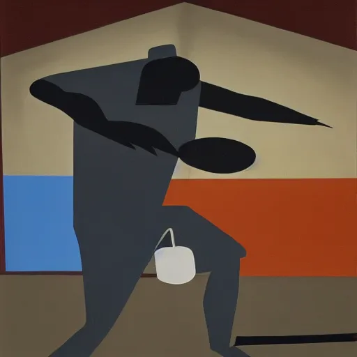 Image similar to funereal by george ault. the street art is a gestural abstraction of a drummer in the midst of an improvised solo. a sense of rhythm & movement in the work.