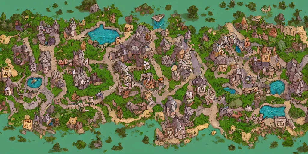 Image similar to a high detailed village vector art presenting an aerial view of a cartoonish rpg village by dungeondraft, dofus, patreon content, containing tables and walls, hd, straight lines, vector, grid, dnd map, map patreon, fantasy maps, foundry vtt, fantasy grounds, aerial view, dungeondraft, tabletop, inkarnate, dugeondraft, roll 2 0