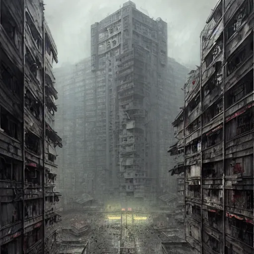 Image similar to brutalist, soviet architecture, kowloon city, hong kong, grey, intricate, ugly highly detailed, centered, digital painting, artstation, concept art, smooth, sharp focus, illustration, artgerm, tomasz alen kopera, peter mohrbacher, donato giancola, joseph christian leyendecker, wlop, boris vallejo