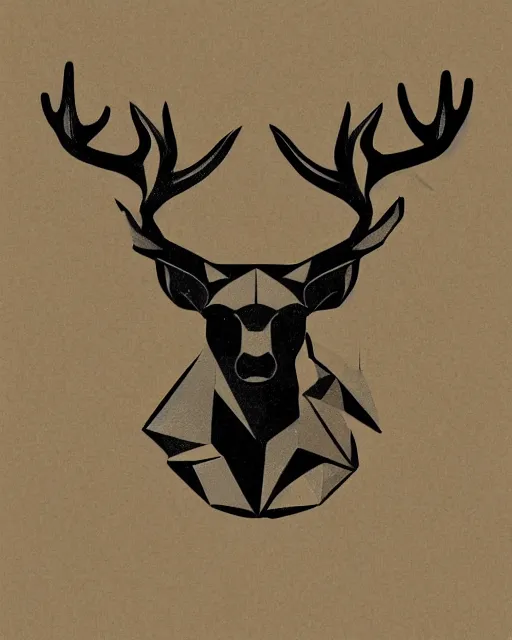 Prompt: 2 d logo, stag wearing a crown, vector line art, polygon