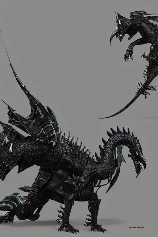 Image similar to A painting of a mechanical dragon samurai in black japanese armor, full body, Concept Art, ultra detailed, octane render, 8k, wide angle