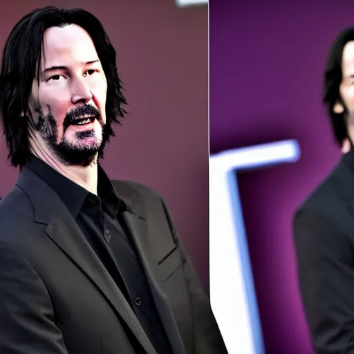 Image similar to several keanu reeves standing next to each other in a row, highly detailed, extremely high quality, hd, 4 k, 8 k, professional photographer, 4 0 mp, lifelike, top - rated, award winning, realistic, detailed lighting, detailed shadows, sharp, no blur, edited, corrected, trending