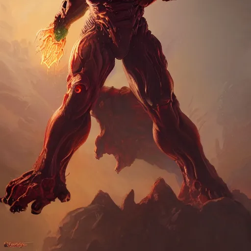 Image similar to doom eternal, mutant, tubes fused with the body, front view, painted by stanley lau, painted by greg rutkowski, painted by stanley, artgerm, masterpiece, digital art, trending on arts