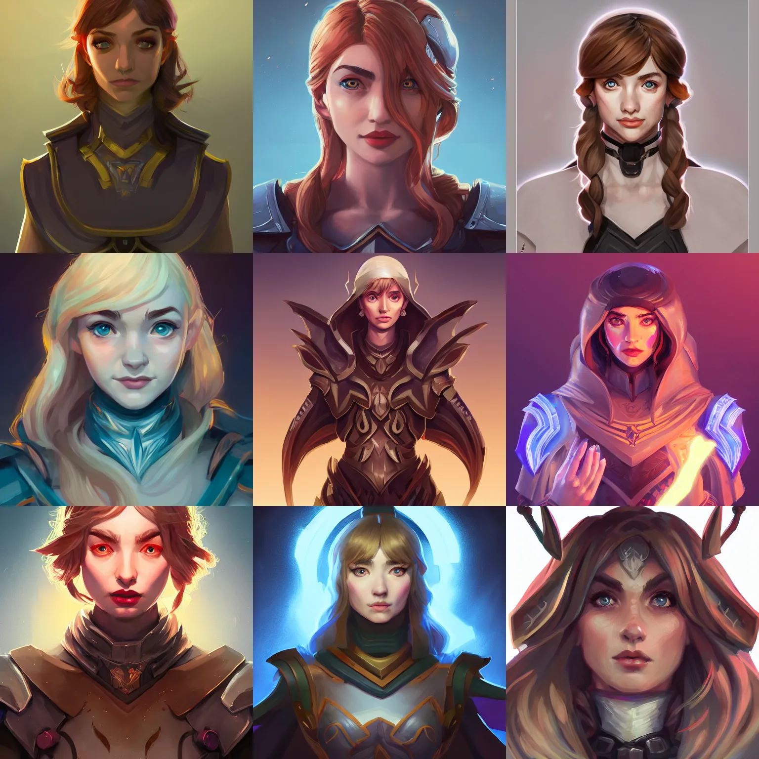 Prompt: front facing symmetrical centered painted portrait, Imogen Poots as a D&D Paladin, RPG character avatar, Arcane League of Legends concept art, global illumination lighting, trending on artstation, by lois van baarle, ilya kuvshinov, rossdraws