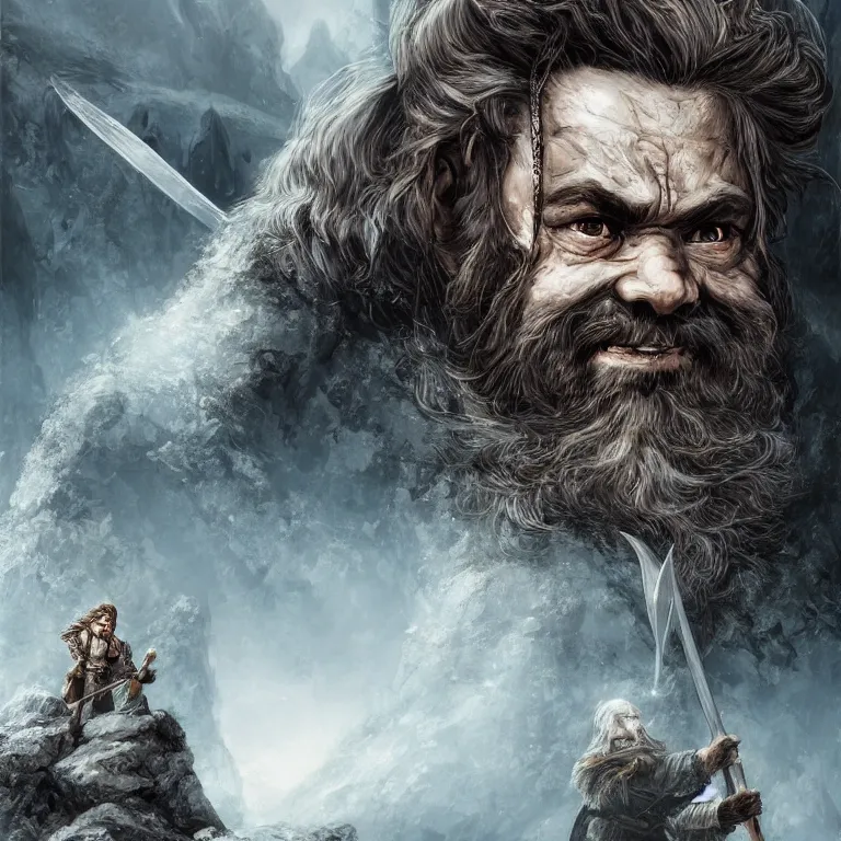 Image similar to handsome dwarf warrior in mountain, lord of the rings style, fantasy, poster, character portrait, portrait, close up, concept art, intricate details, highly detailed, full body, 8 k