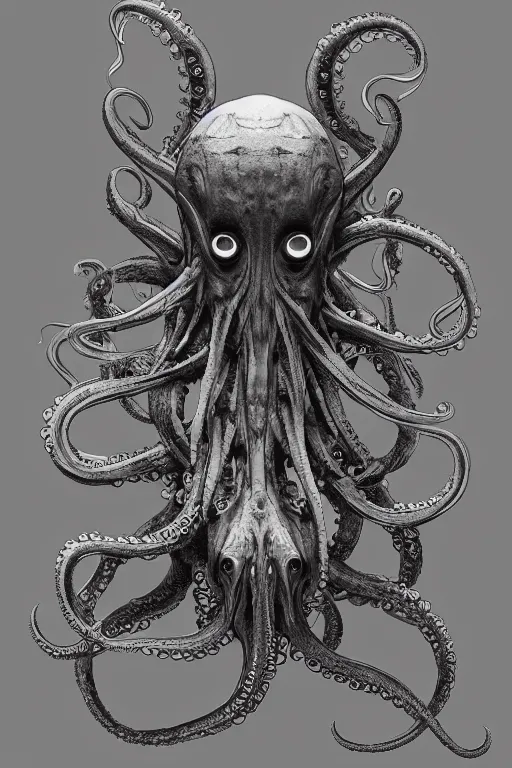 Image similar to digital portrait of octopus alien in the style of horizon zero dawn, machine face, intricate, elegant, highly detailed, digital painting, artstation, concept art, smooth, sharp focus, illustration, art by artgerm and greg rutkowski and hr giger, zdzisław beksinski, horror, slimy, 8 k