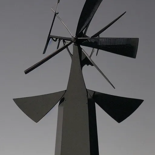 Image similar to [Sculpture of St.Georges fighting a windmill in the style of futurist brutalism, concrete, in an art gallery]