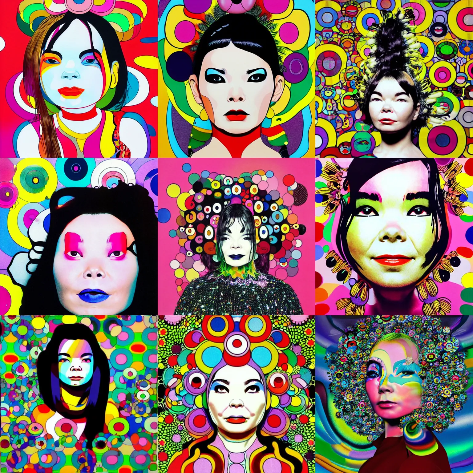 portrait of bjork in the style of takashi murakami, 1 | Stable 