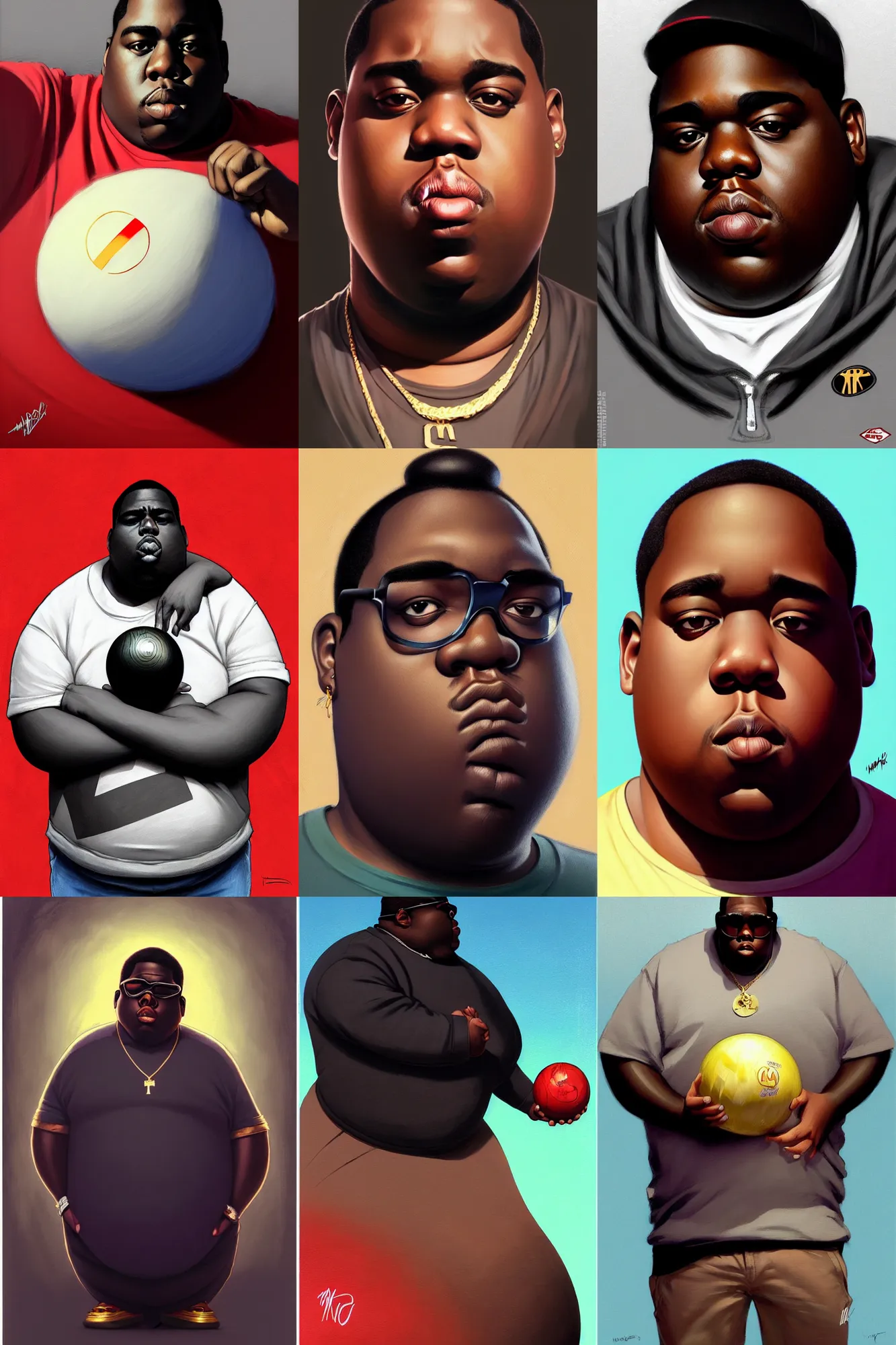 Prompt: the notorious b. i. g. as a bowling ball, animation pixar style, shaded lighting poster by magali villeneuve, artgerm, jeremy lipkin and michael garmash, rob rey and kentaro miura style, trending on art station