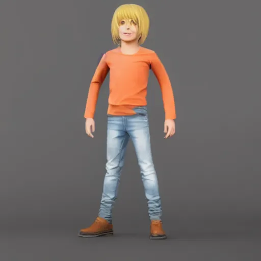 Image similar to full body unreal engine 5 render of a blonde boy