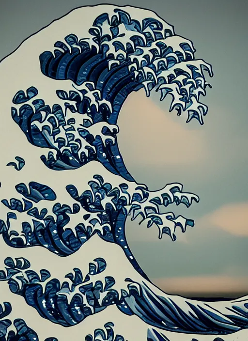 Image similar to stylised bust sculpture of The Great Wave off Kanagawa, beautiful studio lighting