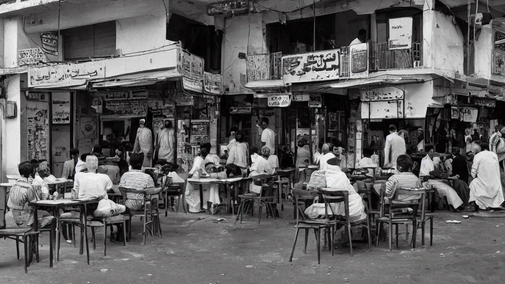 Image similar to colour photograph of a cafe in central baghdad in the 1 9 6 0 s + fujifilm