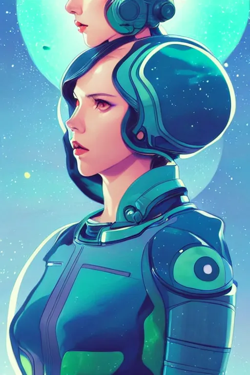 Prompt: style artgerm, joshua middleton, illustration, scarlett johansson as space astronaut wearing green pelt light armor, anime eyes, blue hair, swirling water cosmos, fantasy, dnd, cinematic lighting