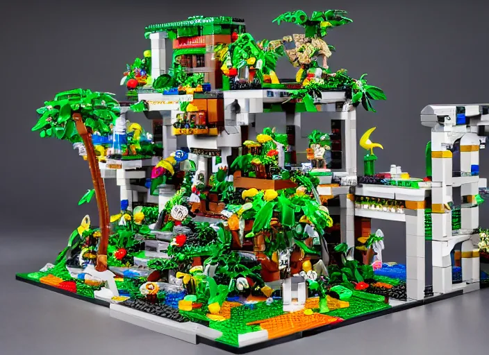 Image similar to product photo still of hanging gardens of babylon lego playset, 8 k, 1 2 0 mm macro, f 1. 8, studio lighting, key light