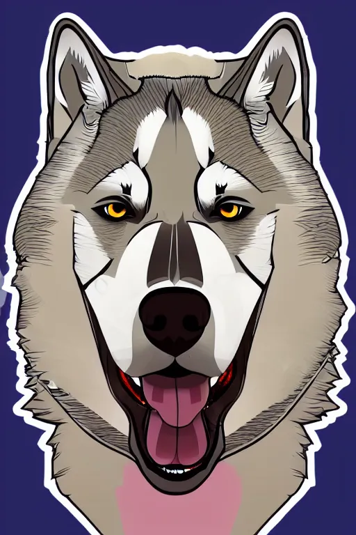 Image similar to A portrait of a gangster husky, sticker, highly detailed, colorful, illustration, smooth and clean vector curves, no jagged lines, vector art, smooth