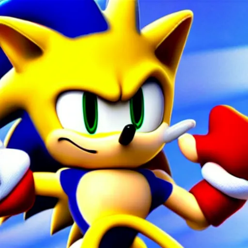Image similar to Sonic the hedgehog going super saiyen, 8k