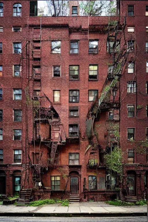 Image similar to (((((a ramshackle manhattan brick brownstone deep in the forest))))) by Marek Denko!!!!!!!!!!!!!!!!!!!!!!!!!!!