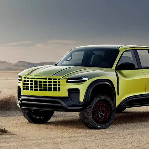 Prompt: A Pickup truck designed and produced by Porsche in the production year of 2022, promotional photo