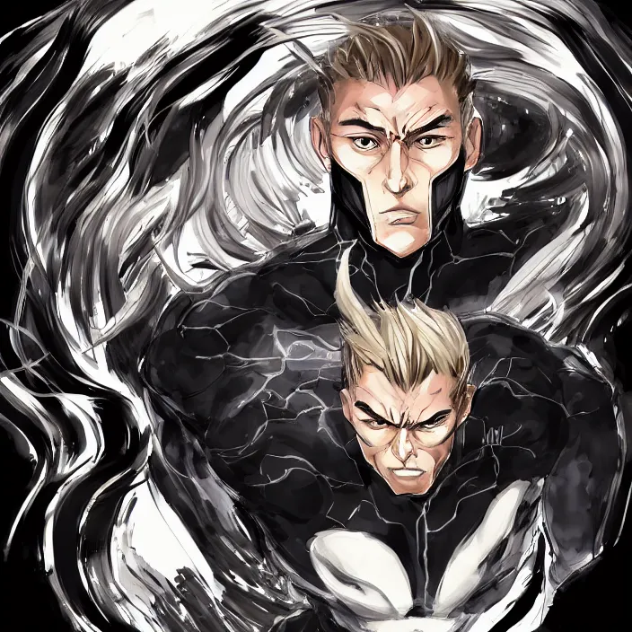 Prompt: portrait of eddie brock, anime fantasy illustration by tomoyuki yamasaki, kyoto studio, madhouse, ufotable, symmetrical face, trending on artstation