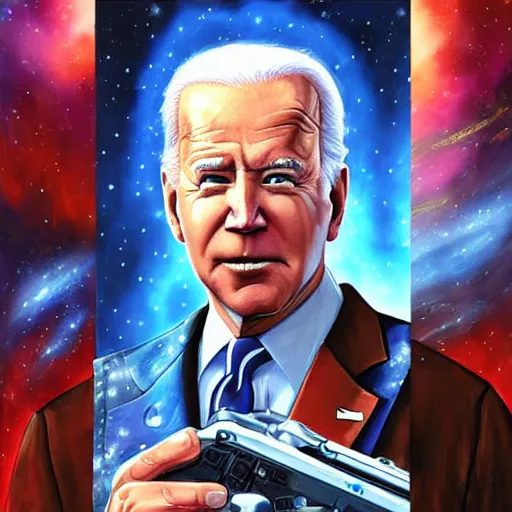 Prompt: Masterpiece painting of Joe Biden as the god-emperor of the galaxy, trending on Artstation