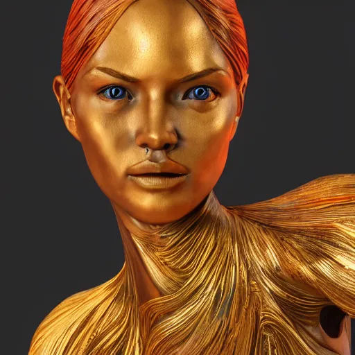 Prompt: wooden sculpture of woman super hero, intricate and vibrant color details, zbrush, hyper realistic, golden ratio, macro lens, unreal engine,, vibrant color