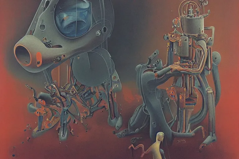 Prompt: A painting of half mechanical Disney characters by Zdzisław Beksiński