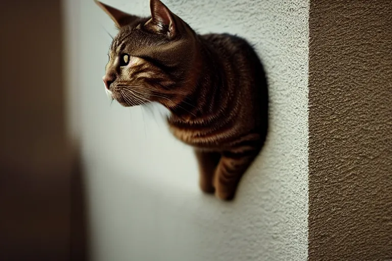 Image similar to vfx film closeup, cat on a window ledge, flat color profile low - key lighting award winning photography arri alexa cinematography, hyper real photorealistic cinematic, atmospheric cool colorgrade