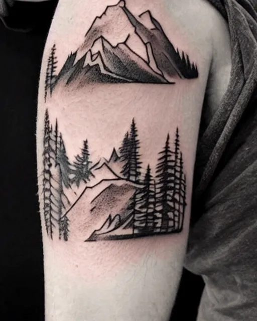 Prompt: creative double exposure effect tattoo design sketch of amber head faded with beautiful mountain scenery, realism tattoo, in the style of matteo pasqualin, amazing detail, sharp