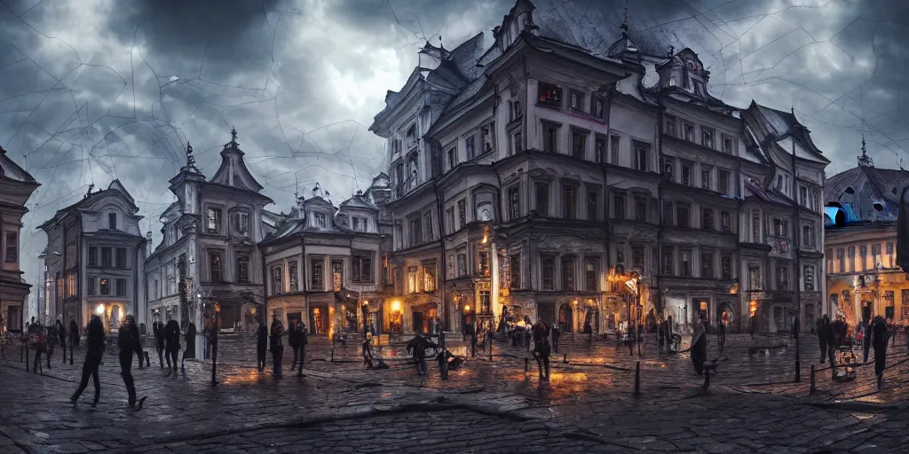 Image similar to Futuristic Cypher punk Cracow town Poland Cracow , dramatic lighting , insanely detailed, art station, 8K HD resolution , dramatic lighting, thunders