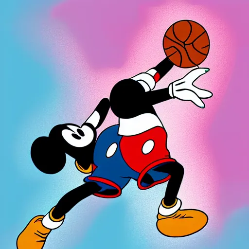 Image similar to Mickey Mouse dunking on Lebron James digital art