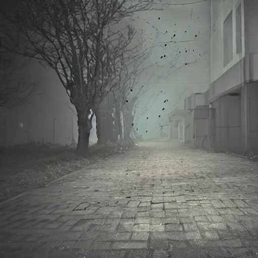 Image similar to a rotting banshee walking on an empty sidewalk at night, creepy atmosphere, realistic lighting