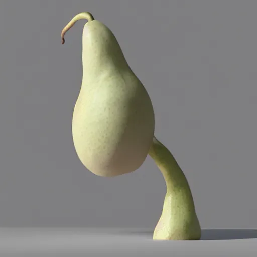 Prompt: a sculpture of a bitten pear that looks like a woman's body, on a white table, in the style of dominique rayou, 3 d render