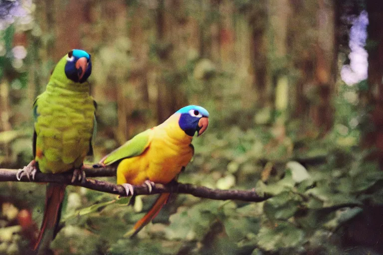 Prompt: a photo of a giant mutant nachos parakeet in its natural habitat, kodak ektachrome e 1 0 0 photography