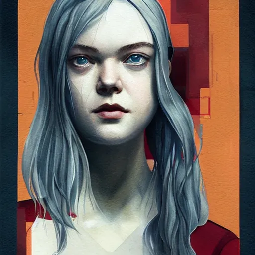 Prompt: Elle Fanning in Metal Gear Solid picture by Sachin Teng, asymmetrical, dark vibes, Realistic Painting , Organic painting, Matte Painting, geometric shapes, hard edges, graffiti, street art:2 by Sachin Teng:4