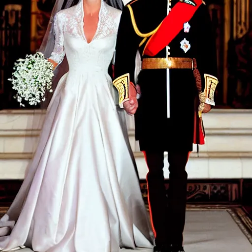 Prompt: prince william marrying britney spears, wedding photos on instagram, official photos, wedding photo