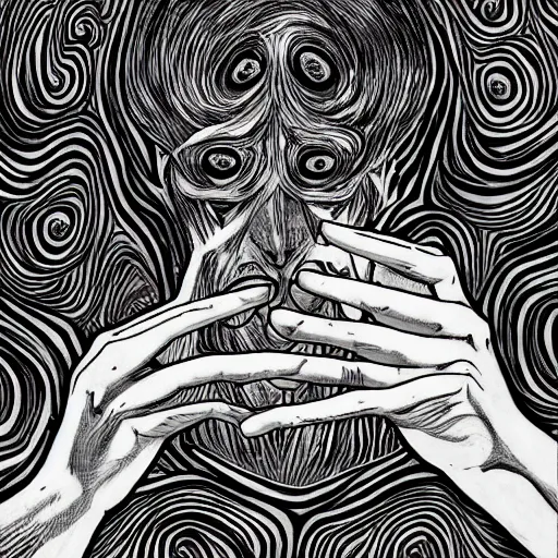 Prompt: eldritch god clasps the earth within two fingers, 4 k, digital art, junji ito