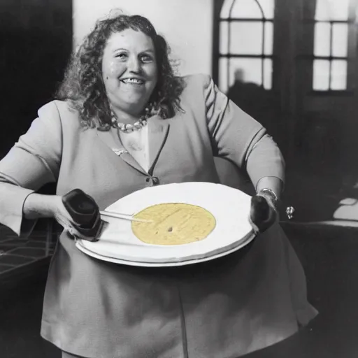 Prompt: congresswoman marjorie taylor greene eating a large wheel of cheese,