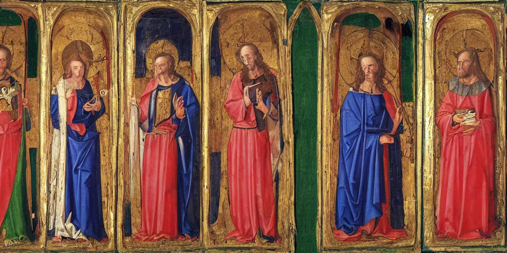 Prompt: ??? portrayed as our lord and saviour, medieval triptych