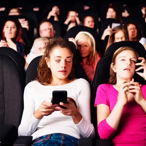 Image similar to people in a very dark full dark movie theatre playing on their cellphones