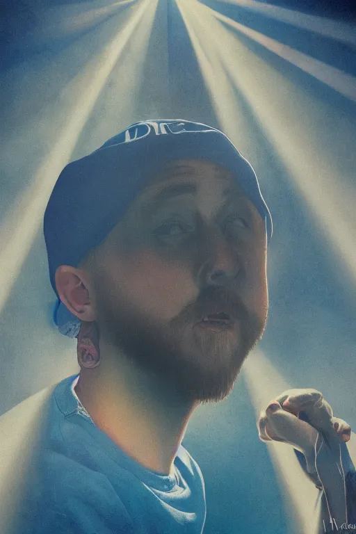 Prompt: Hyperrealistic photograph of Mac Miller, Diablo, Most Dope, Blue Slide Park, Pittsburg, RIP, Rembrandt Lighting, Portrait, Heavenly, Divinity, beams of golden light, Hope, Ethereal, Symmetrical face, ladders, angelic, intricate details, 4k detail post processing, hyperrealistic, ultra detailed, cinematic, by Rembrandt