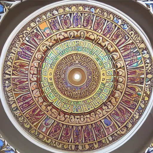 Image similar to huge 3 d plasterwork mural colourful detailed ornamental abstract art nouveau large circle mandala, full sized circle, art by alphonse mucha and walter crane and louis sullivan and william morris