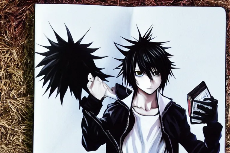 Prompt: l · lawliet, black notebook, death note