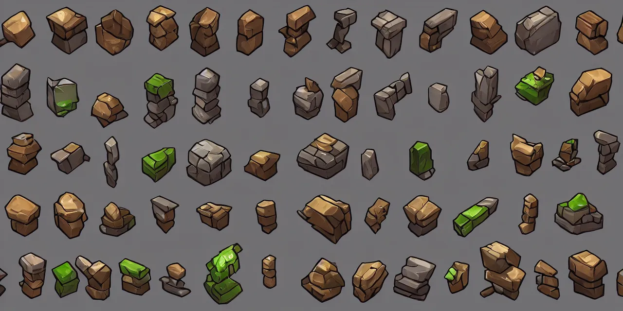 Prompt: game asset sheet, 2 d sprite, stacked stones