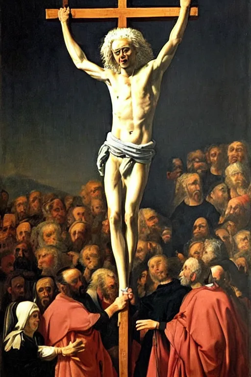Prompt: painting of shocked geert wilders being crucified, renaissance, breathtaking painting