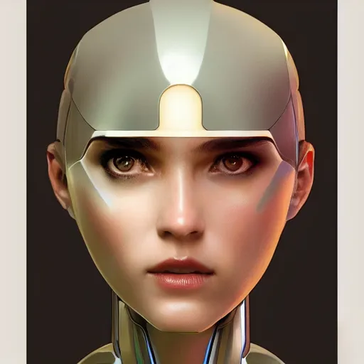 Prompt: headshot of humanoid robot from ex machina, artstation, artgerm, greg rutkowski, alphonse mucha, cgsociety