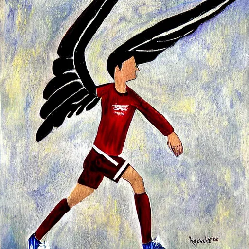 Image similar to goal keeper with wings, rennasainse painting