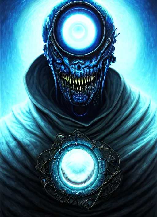 Prompt: portrait shot of sans!!!!!!! undertale, horror, lovecraftian elder god apocalypse, blue glowing eye, scenic dystopian environment, intricate, elegant, highly detailed, centered, digital painting, artstation, concept art, tomasz alen kopera, peter mohrbacher, donato giancola, joseph christian leyendecker, boris vallejo