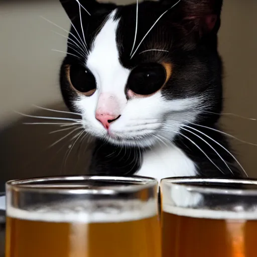 Prompt: a cat is holding a beer